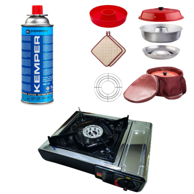 PACK OMNIA Four et accessoires + INCASA Réchaud à gaz portable + KEMPER 2 Cartouches de gaz