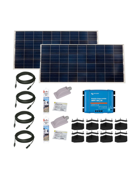 PACK VICTRON 2x Panneaux Solaires Monocristallin 115W + Régulateur MPPT 30A + 2x Câbles 5m + 2x Kits de Pose Solaire