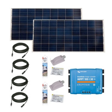 PACK VICTRON 2x Panneaux Solaires Monocristallin 115W + Régulateur MPPT 30A Bluetooth + 2x Câbles 5m + 2x Kits de Pose Solaire