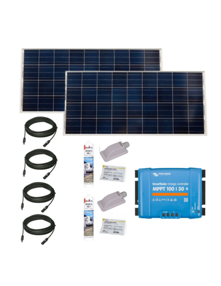 PACK VICTRON 2x Panneaux Solaires Monocristallin 175W + Régulateur MPPT 30A Bluetooth + 2x Câbles 5m + 2x Kits de Pose Solaire