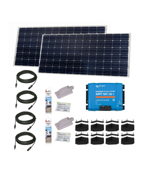 PACK VICTRON 2x Panneaux Solaires Monocristallin 305W + Régulateur MPPT 50A Bluetooth + 2x Câbles 5m + 2x Kits de Pose Solaire
