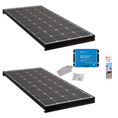 PACK 2xANTARION BLACK BOOSTER 170W Seul Panneau solaire Camping Car + Kit de pose solaire avec Régulateur de Charge