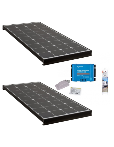 PACK 2xANTARION BLACK BOOSTER 170W Seul Panneau solaire Camping Car + Kit de pose solaire avec Régulateur de Charge