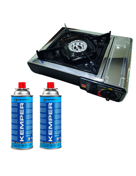 PACK INCASA Réchaud à Gaz Portable + 2X KEMPER Cartouche de Gaz