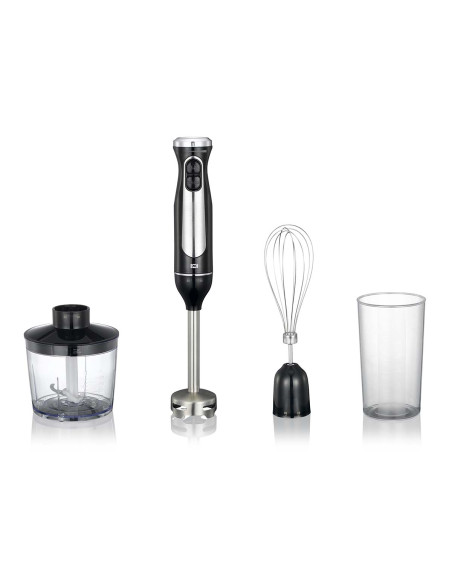 MELISSA 16210069 Batteur en bâton avec hacheur et fouet 600W Noir / Acier inoxydable