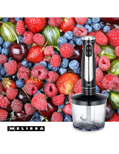 MELISSA 16210069 Batteur en bâton avec hacheur et fouet 600W Noir / Acier inoxydable