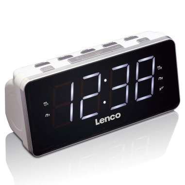 Lenco CR-18 WHITE Radio-réveil PLL FM grand et clair écran LED 1.8'' Blanc