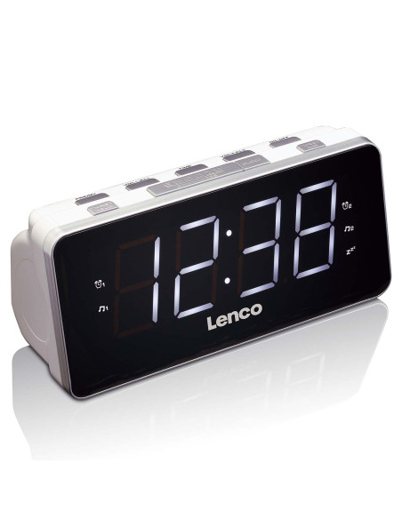 Lenco CR-18 WHITE Radio-réveil PLL FM grand et clair écran LED 1.8'' Blanc