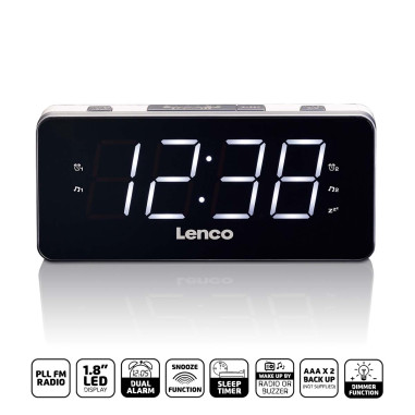 Lenco CR-18 WHITE Radio-réveil PLL FM grand et clair écran LED 1.8'' Blanc