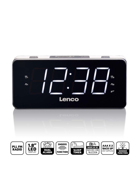 Lenco CR-18 WHITE Radio-réveil PLL FM grand et clair écran LED 1.8'' Blanc