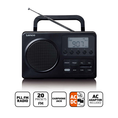 Lenco MPR-035BK MPR-035BK Radio FM portable compacte avec écran LCD Noir