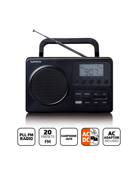 Lenco MPR-035BK MPR-035BK Radio FM portable compacte avec écran LCD Noir