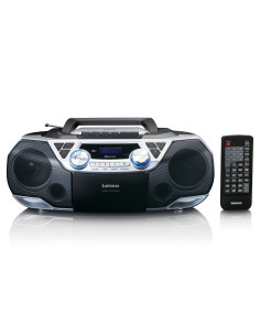 Lenco SCD-720SI Boombox portable avec radio DAB+/FM. Bluetooth®. CD. enregistreur de cassettes et lecteur USB Argent