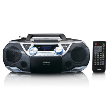 Lenco SCD-720SI Boombox portable avec radio DAB+/FM. Bluetooth®. CD. enregistreur de cassettes et lecteur USB Argent