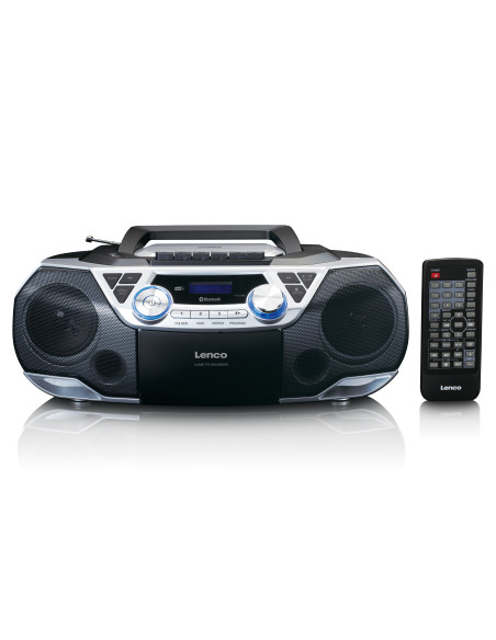 Lenco SCD-720SI Boombox portable avec radio DAB+/FM. Bluetooth®. CD. enregistreur de cassettes et lecteur USB Argent