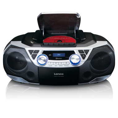 Lenco SCD-720SI Boombox portable avec radio DAB+/FM. Bluetooth®. CD. enregistreur de cassettes et lecteur USB Argent