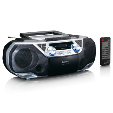 Lenco SCD-720SI Boombox portable avec radio DAB+/FM. Bluetooth®. CD. enregistreur de cassettes et lecteur USB Argent