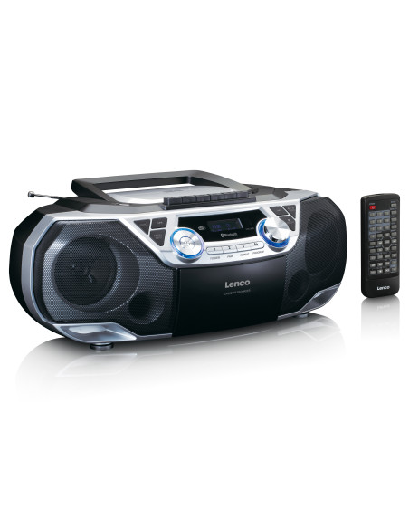 Lenco SCD-720SI Boombox portable avec radio DAB+/FM. Bluetooth®. CD. enregistreur de cassettes et lecteur USB Argent