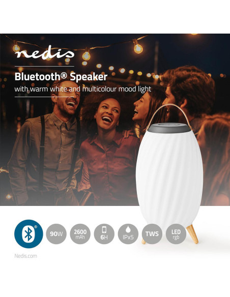 Nedis SPBT35810WT Haut parleur Bluetooth avec lumière d'ambiance