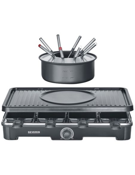 SEVERIN RACLETTE GRILL FONDUE 8PERS 1400W TH° REVETEMENT CERAMIQUE NOIR