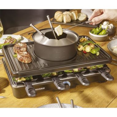 SEVERIN RACLETTE GRILL FONDUE 8PERS 1400W TH° REVETEMENT CERAMIQUE NOIR
