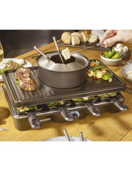 SEVERIN RACLETTE GRILL FONDUE 8PERS 1400W TH° REVETEMENT CERAMIQUE NOIR