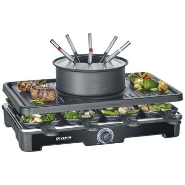SEVERIN RACLETTE GRILL FONDUE 8PERS 1400W TH° REVETEMENT CERAMIQUE NOIR