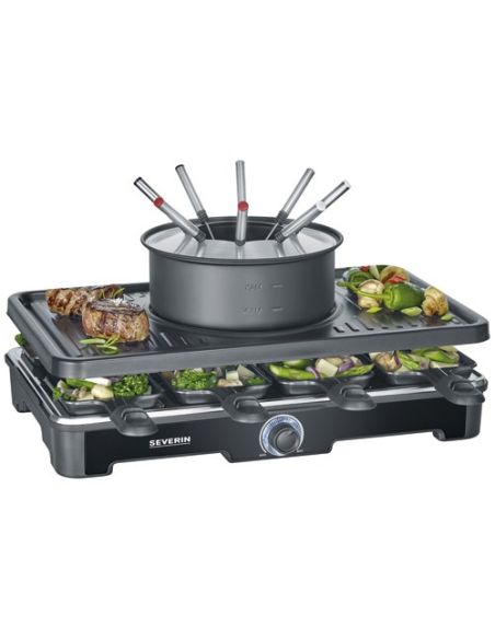 SEVERIN RACLETTE GRILL FONDUE 8PERS 1400W TH° REVETEMENT CERAMIQUE NOIR