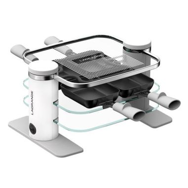 LAGRANGE RACLETTE TRANSPARENCE 4 PERS VERRE TREMPE BLANC GRIS