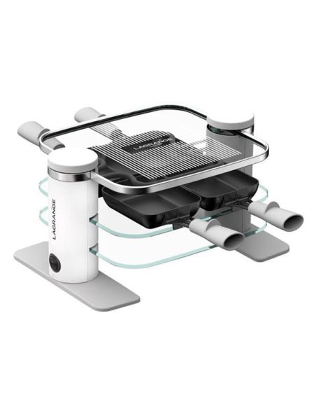 LAGRANGE RACLETTE TRANSPARENCE 4 PERS VERRE TREMPE BLANC GRIS