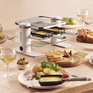 LAGRANGE RACLETTE TRANSPARENCE 4 PERS VERRE TREMPE BLANC GRIS