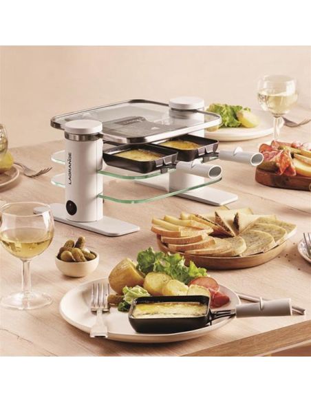 LAGRANGE RACLETTE TRANSPARENCE 4 PERS VERRE TREMPE BLANC GRIS