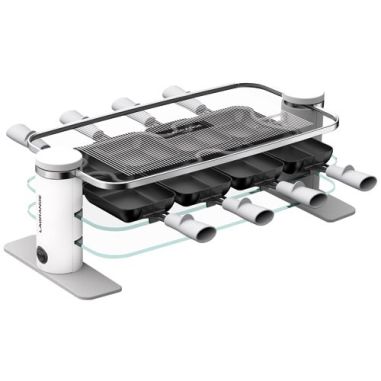 LAGRANGE RACLETTE TRANSPARENCE 8 PERS 3 PLATEAUX VERRE TREMPE BLANC GRIS