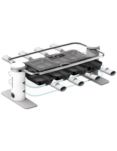 LAGRANGE RACLETTE TRANSPARENCE 8 PERS 3 PLATEAUX VERRE TREMPE BLANC GRIS
