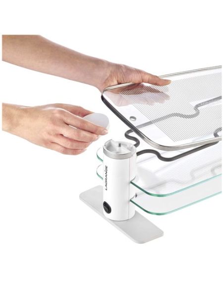 LAGRANGE RACLETTE TRANSPARENCE 8 PERS 3 PLATEAUX VERRE TREMPE BLANC GRIS