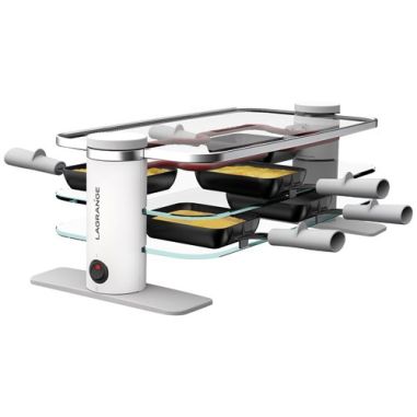 LAGRANGE RACLETTE TRANSPARENCE 8 PERS 3 PLATEAUX VERRE TREMPE BLANC GRIS