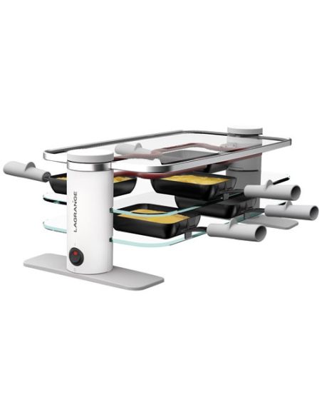 LAGRANGE RACLETTE TRANSPARENCE 8 PERS 3 PLATEAUX VERRE TREMPE BLANC GRIS