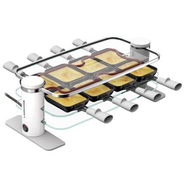 LAGRANGE RACLETTE TRANSPARENCE 8 PERS 3 PLATEAUX VERRE TREMPE BLANC GRIS