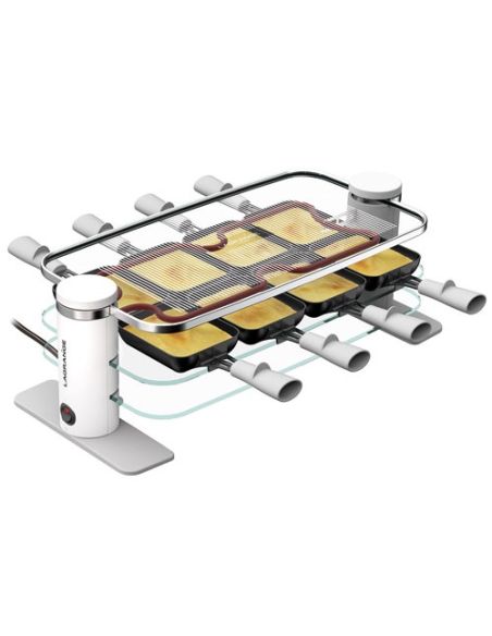 LAGRANGE RACLETTE TRANSPARENCE 8 PERS 3 PLATEAUX VERRE TREMPE BLANC GRIS