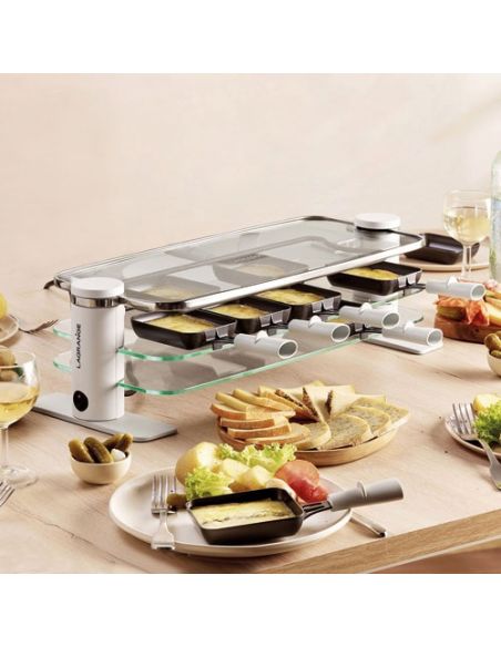 LAGRANGE RACLETTE TRANSPARENCE 8 PERS 3 PLATEAUX VERRE TREMPE BLANC GRIS