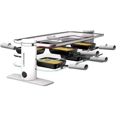 LAGRANGE RACLETTE TRANSPARENCE 8 PERS 3 PLATEAUX VERRE TREMPE BLANC GRIS