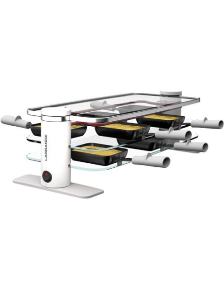 LAGRANGE RACLETTE TRANSPARENCE 8 PERS 3 PLATEAUX VERRE TREMPE BLANC GRIS