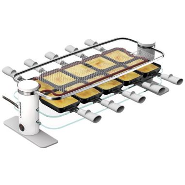 LAGRANGE RACLETTE TRANSPARENCE 8 PERS 3 PLATEAUX VERRE TREMPE BLANC GRIS