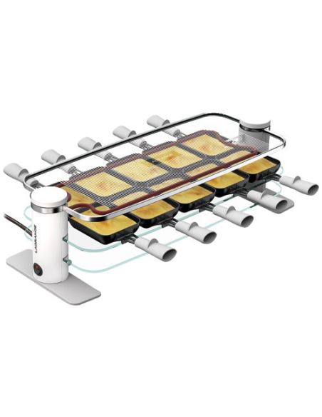 LAGRANGE RACLETTE TRANSPARENCE 8 PERS 3 PLATEAUX VERRE TREMPE BLANC GRIS