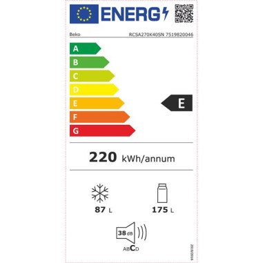 BEKO Réfrigérateur combiné RCSA270K40SN