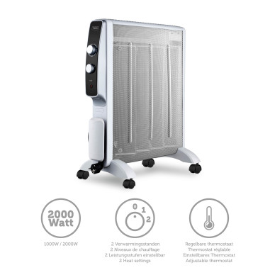 Trebs 99400 Chauffage électrique micathermique mobile sur roulettes 2000W Blanc
