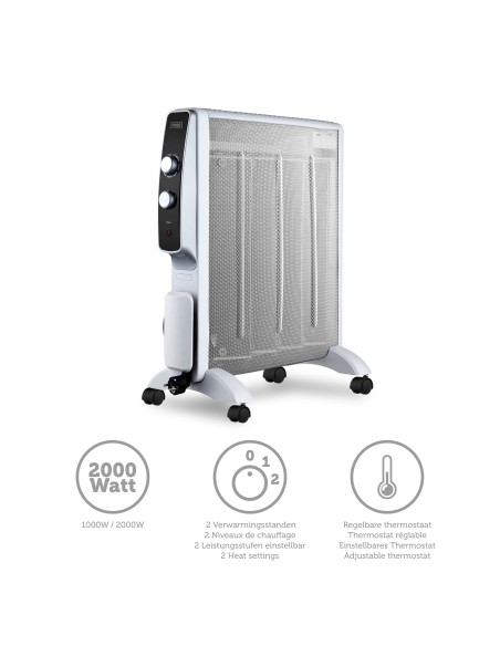 Trebs 99400 Chauffage électrique micathermique mobile sur roulettes 2000W Blanc