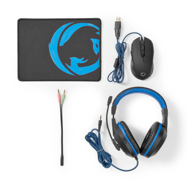 Combo de jeu kit  3 en 1  Casque, souris et tapis de souris  Bleu / No