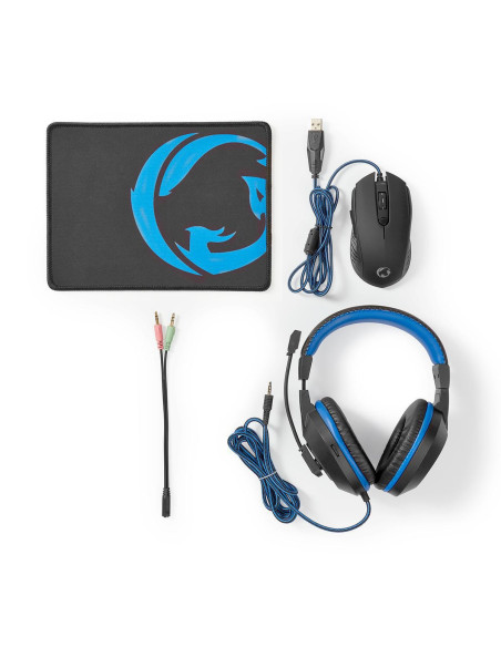 Combo de jeu kit  3 en 1  Casque, souris et tapis de souris  Bleu / No