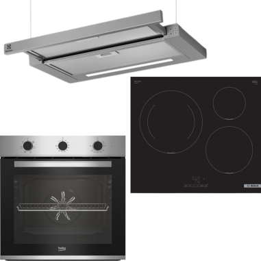 PACK CUISSON four BEKO + plaque induction 3 foyers BOSH + Hotte téléscopique ELECTROLUX